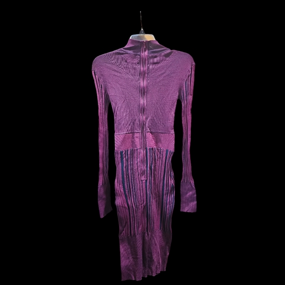 Hervé Léger Striped Sheath Knit Dress in Purple, Womens Bodycon Size S MSRP $990 - Picture 5 of 11